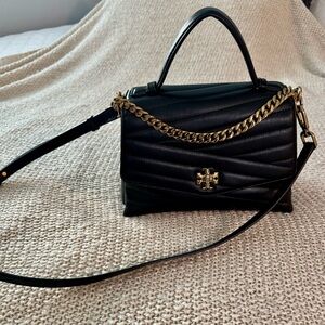 Tory Burch Black Leather Handbag with Gold Chain